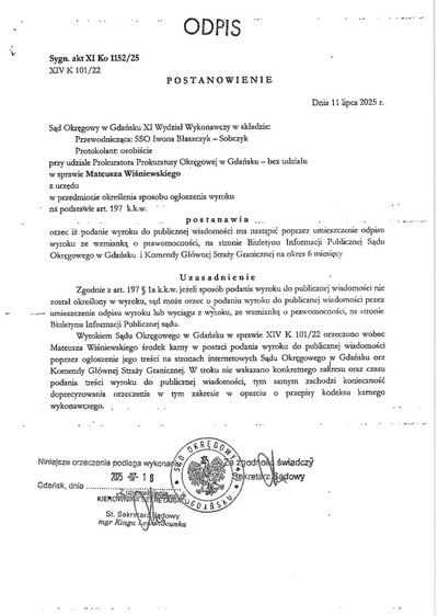 Postanowienie odpis 