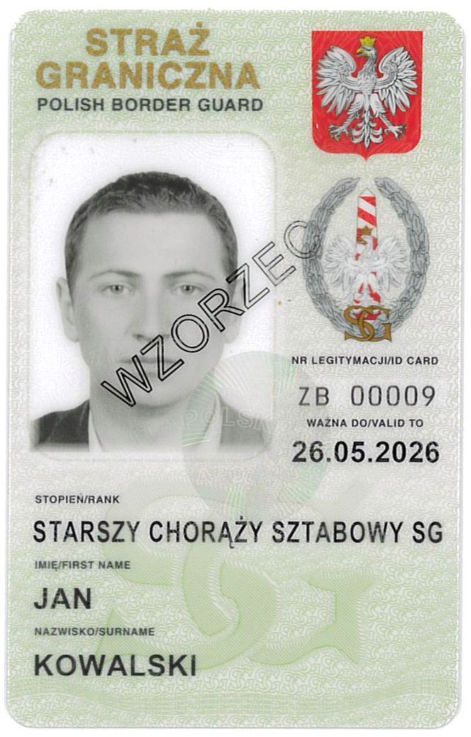 Zdjęcie przedstawia awers legitymacji służbowej funkcjonariuszy Straży Granicznej