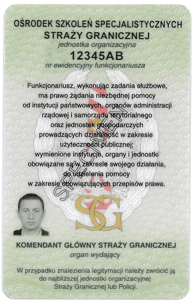 Zdjęcie przedstawia rewers legitymacji służbowej funkcjonariuszy Straży Granicznej
