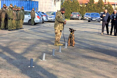 Uroczystość przekazania psów saperskich ukraińskim żołnierzom 