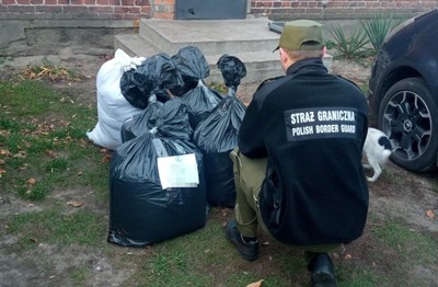 Funkcjonariusz SG zabezpiecza nielegalny towar 