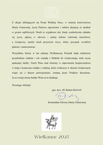 Życzenia Komendanta Głównego Straży Granicznej. Życzenia Komendanta Głównego Straży Granicznej.