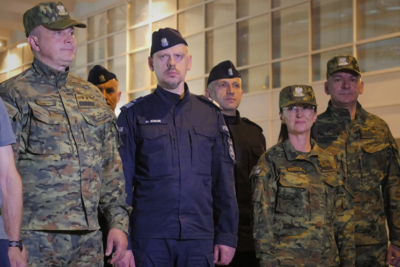 Komendant Główny Straży Granicznej i Komendant Główny Policji podczas odprawy służb Komendant Główny Straży Granicznej i Komendant Główny Policji podczas odprawy służb