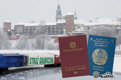 Paszporty na tle oświetlenia górnego pojazdu służbowego Straży Granicznej Paszporty na tle oświetlenia górnego pojazdu służbowego Straży Granicznej